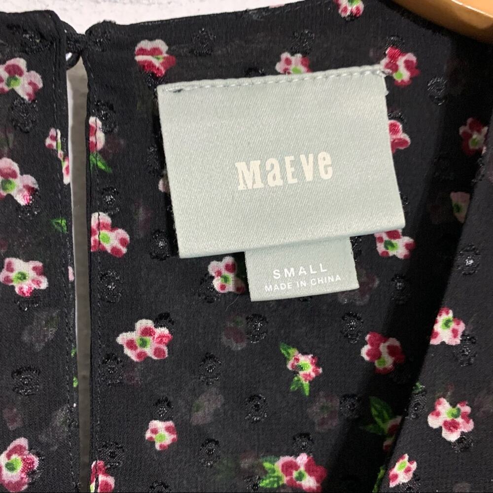Anthropologie Maeve Steffy Floral Bohemian Babydoll Black Ruffled Blouse size S - Picture 9 of 14